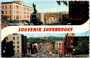 VINTAGE POSTCARD DUAL STREET SCENES OF THE CITY OF SHERBROOKE QUEBEC CANADA 1970