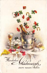 BG8553 clover horseshoe champagne  neujahr new year greetings germany