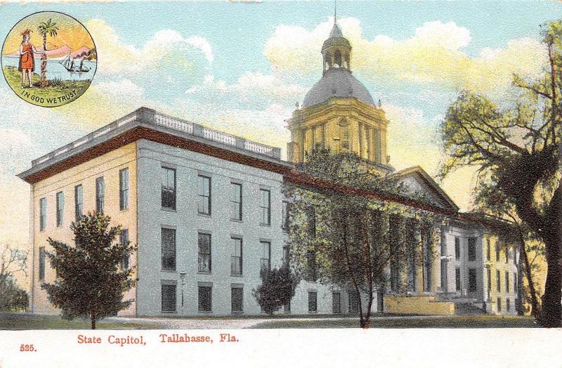 A24/ Tallahassee Florida Fl Postcard c1920 State Capitol Building Seal 2View 2