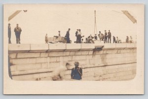 RPPC  Construction Workers  Granite Wall With Crane  c1910   Postcard