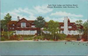 Postcard Split Lake Ridge and Bathing Beach Pocono Mts Lake Harmony PA