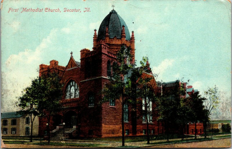 Vtg 1910s First Methodist Church Decatur Illinois IL Antique Postcard