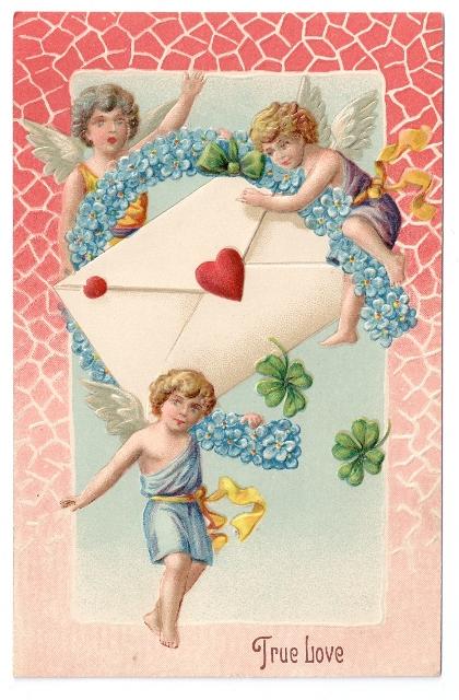 Valentine Postcard Cherub Cupid Forget Me Nots Horseshoe Embossed Vintage c 1910