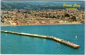 c1960s Santa Cruz, CA Wharf Beach Birds Eye Downtown Greetings Chrome PC A313