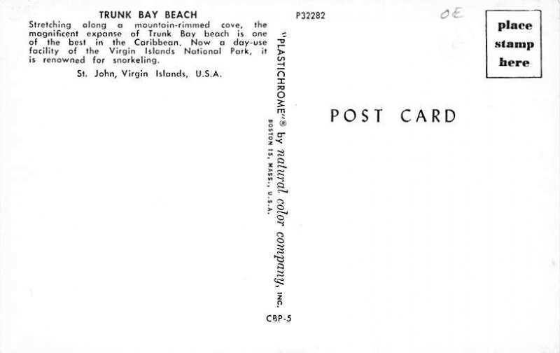 Trunk Bay Beach Virgin Islands St John Postcard