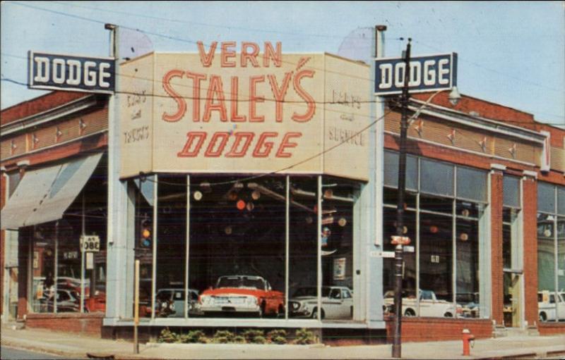 Pittsburgh PA Vern Staley's Dodge Car Dealership Postcard