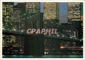 Postcard Modern New york skyline night scene of brooklyn bridge