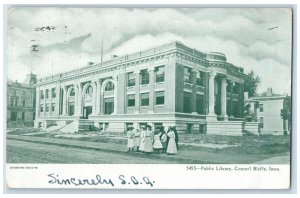 1907 Public Library Exterior Building Road Council Bluffs Iowa Vintage Postcard
