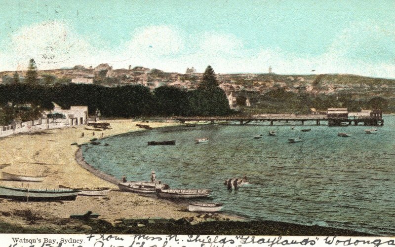 Vintage Postcard Watsons Bay Beautiful Bay Area Ocean Boats Sydney Australia