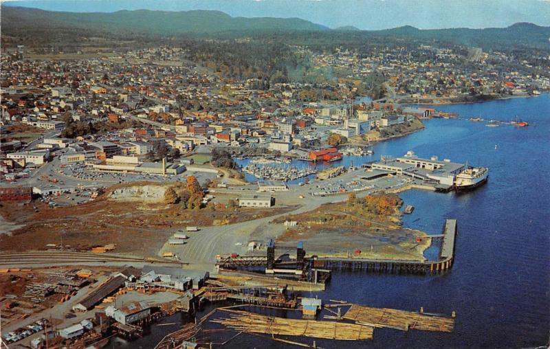 NANAIMO, BC Canada  AERIAL CITY VIEW Waterfront~Boats~Docks 1961 Chrome Postcard