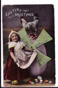 Easter Greetings, Dutch Girl, Windmill, Egg, Used Amherst Nova Scotia, 1912