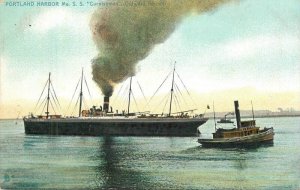 C-1910 Portland Harbor SS Cornishman Quitward Postcard Boundary 22-7305