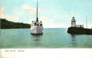 Early Postcard; Göta Canal, Sweden showing Lighthouse & Sailboat, unposted