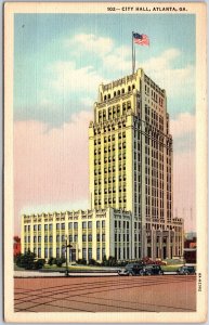 Atlanta Georgia, 1947 State City Hall Building, Car Parking, Vintage Postcard