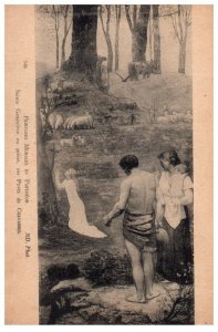 Sainte Genevieve en priere by Puvis de Chavannes Mural Black And White Postcard