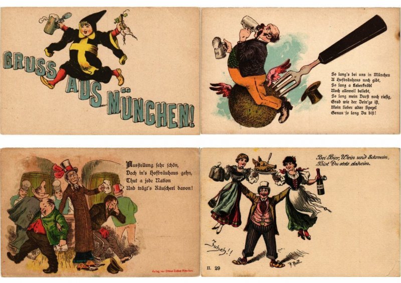 BEER HUMOR GERMANY EARLY LITHO 17 LITHORAPH POSTCARDS Pre-1900 (L5753)