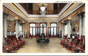 Postcard Florida Tampa Lobby De Soto Hotel Rocking Chairs Curt Teich 1920s V200