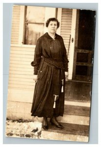 Vintage 1910's RPPC Postcard - Portrait Woman on Her Porch - Suburbia