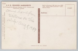 Ship~CPR Princess Marguerite~Triangle Run~Seattle Washington~Vintage Postcard 