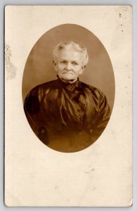 RPPC Old Woman Dark Victorian Dress Oval Studio Portrait Postcard P21