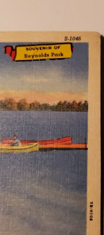 Vintage Postcard Greetings from Paragould Arkansas Reynolds Park lake canoes