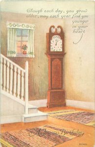 Grandfather Clock Birthday, Linen Postcard