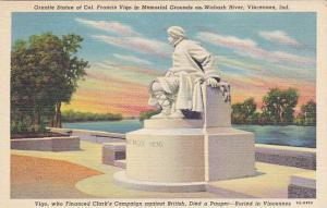 Indiana Vincennes Granite Statue Of Col Francis Vigo In Memorial Grounds On W...