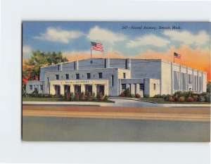 Postcard Naval Armory, Detroit, Michigan