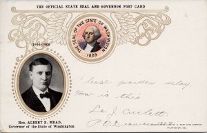 Hon. Albert Mead Governor of Washington WA State Seal c1905 Postcard G17 *as is