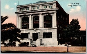 Elks Building Long Beach California CA Front Building Palm Cars Postcard