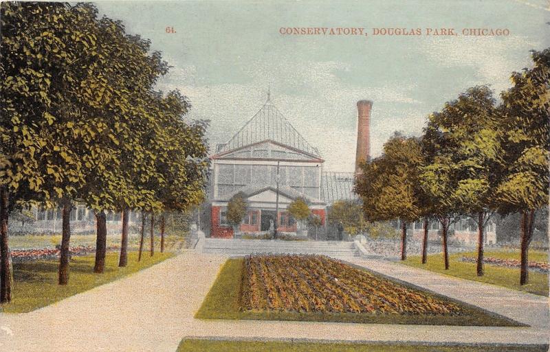 Chicago Illinois~Douglas Park Conservatory Building~Garden by Pathways~c1910 Pc