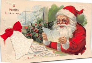 G68/ Santa Claus Christmas Postcard c1910 Bell Reading Letters 2