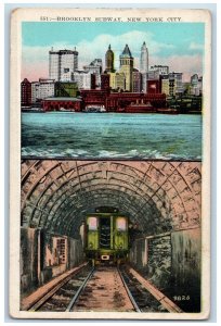 1935 Brooklyn Subway New York City NY, Railroad Train Tunnel Vintage Postcard