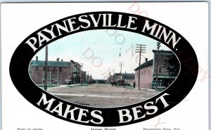 c1910s Paynesville, Minn Downtown Main St Gesme Photo Oval Border Press PC A153