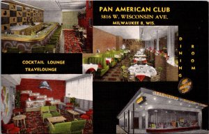 Linen Postcard Pan American Club 3816 W. Wisconsin Ave in Milwaukee, Wisconsin