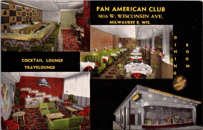 Linen Postcard Pan American Club 3816 W. Wisconsin Ave in Milwaukee, Wisconsin