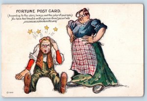 Humor Postcard Angry Woman Punched Husband Head c1910's Antique Unposted