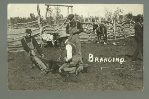 Hettinger NORTH DAKOTA RP c1910 COWBOYS BRANDING COWS Cattle nr Bowman Reeder