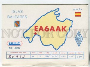 464528 1989 year Spain Balearic Islands radio QSL card to USSR