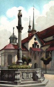 Vintage Postcard 1910's Alt-Luzern Franziskanerplatz Franciscan Church Medieval