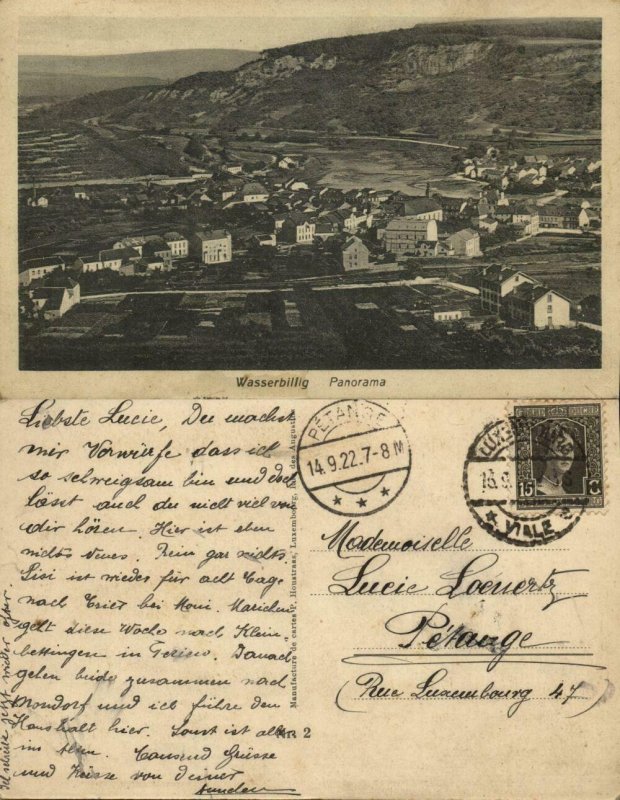 luxemburg, WASSERBILLIG, Panorama (1922) Postcard