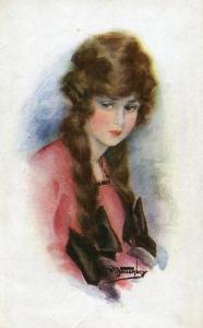 Brunette Lady in Pink - Artist Signed: George Bottomley