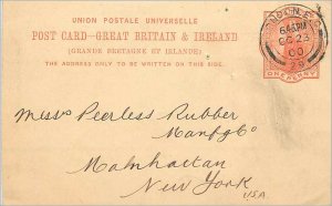 Entier Postal Stationery Postal Britain Great Britain London to New York in 1900