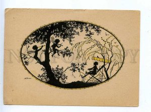 195827 Winged ELF Musicians on Tree by FACK Silhouette Vintage