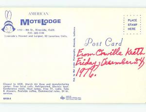 Pre-1980 AMERICAN MOTEL LODGE Riverside California CA M2171