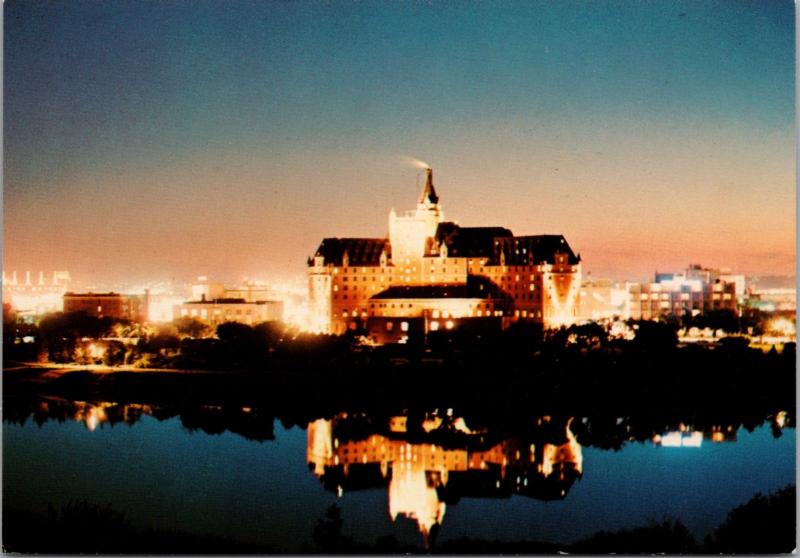 Bessborough Hotel Saskatoon Saskatchewan SK at Dusk Unused Vintage Postcard D45