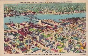 Aerial View Of Camden New Jersey And Delaware River Bridge Connecting Philade...