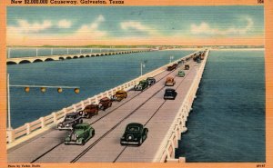 USA New $2.000.000 Causeway Galveston Texas Linen Postcard 08.77