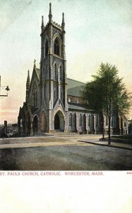 Vintage Postcard St. Paul's Church Catholic Parish Worcester Massachusetts MA