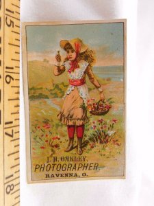 Victorian Trade Card J.H Oakley Photographer Cute Girl Field Wildflowers F25